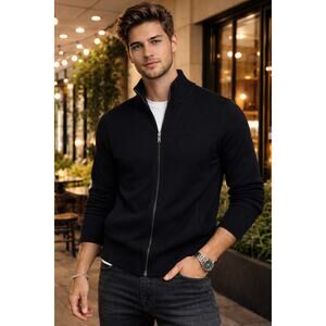 Replay Y2K Wool knitte Black Zip-Through Cardigan M Italy Made